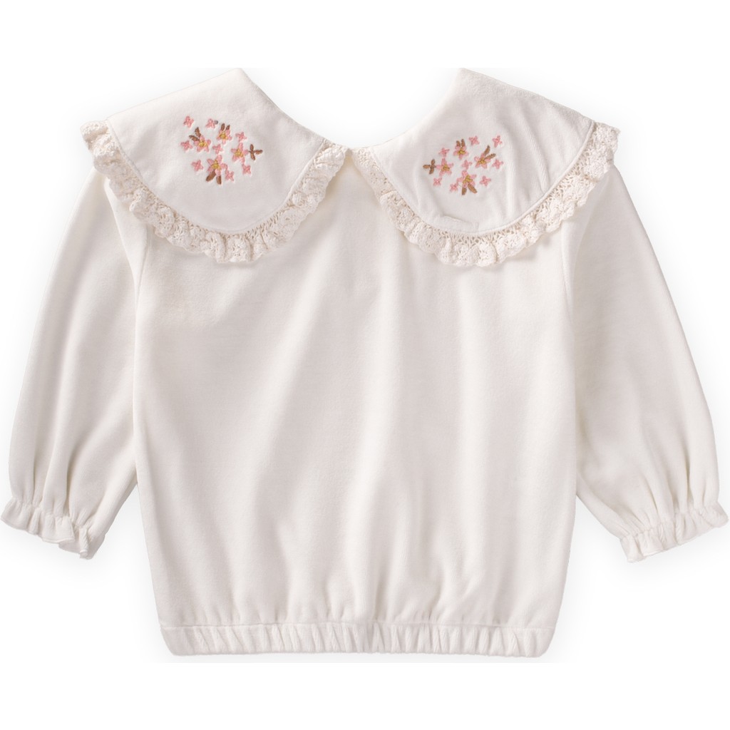 Cigit Dantel Yakalı Vintage Kadife Üst 2-8 Yaş Beyaz Kız Çocuk Sweatshirt Fiyatı