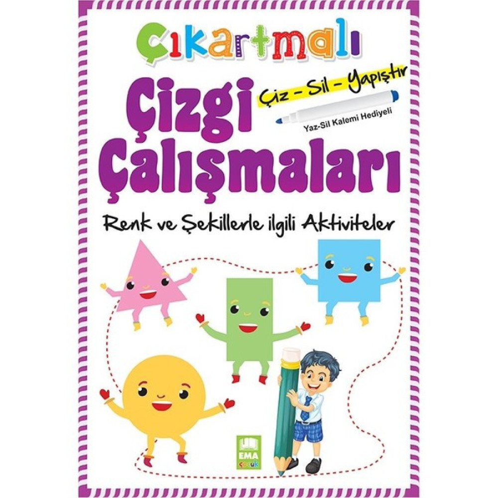 Çıkartmalı Çizgi Çalışmaları Çizsilyapıştır Renkler Ve Şekillerle İlgili Aktiviteler (Yazsil Kalemi Hediyeli) Okul Öncesi Eğitici & Öğretici Kitaplar Fiyatı