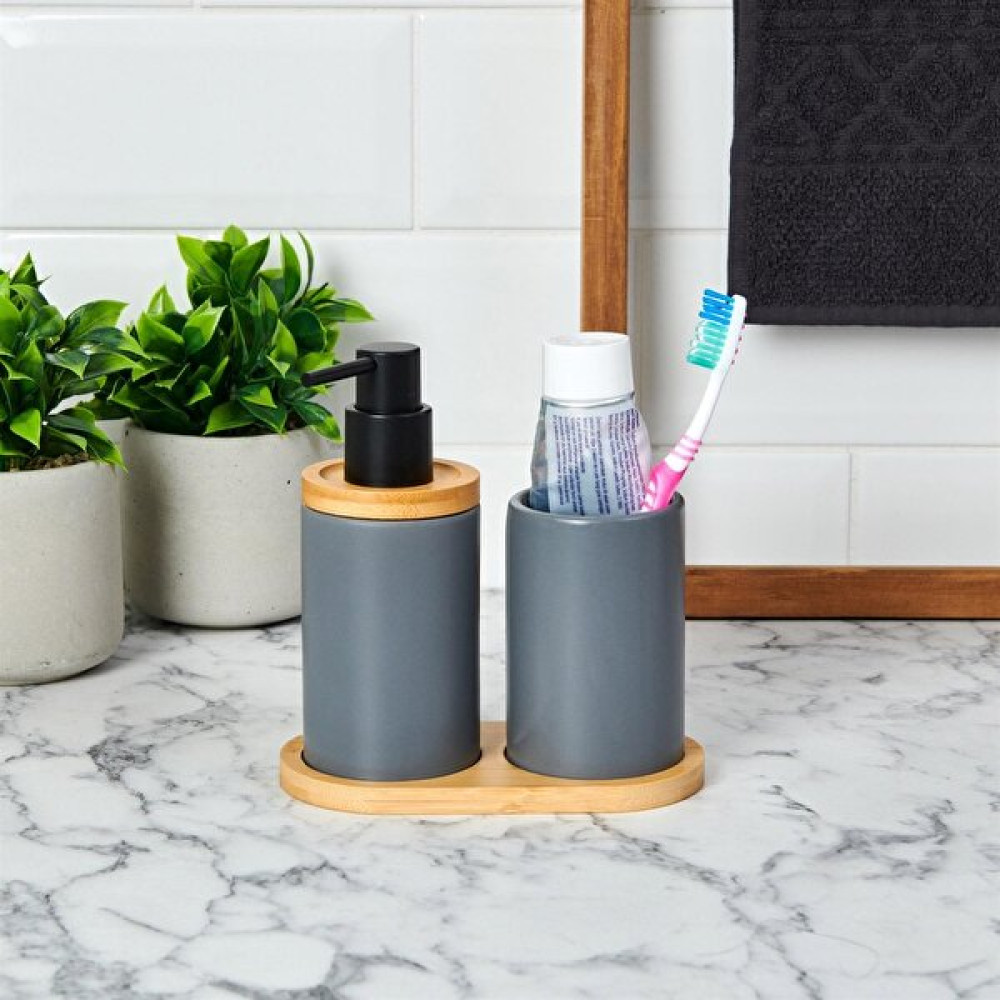 Çılgın Trend Bambu Standlı Seramik Ikili Banyo Seti - 2 Banyo Aksesuarları Fiyatı