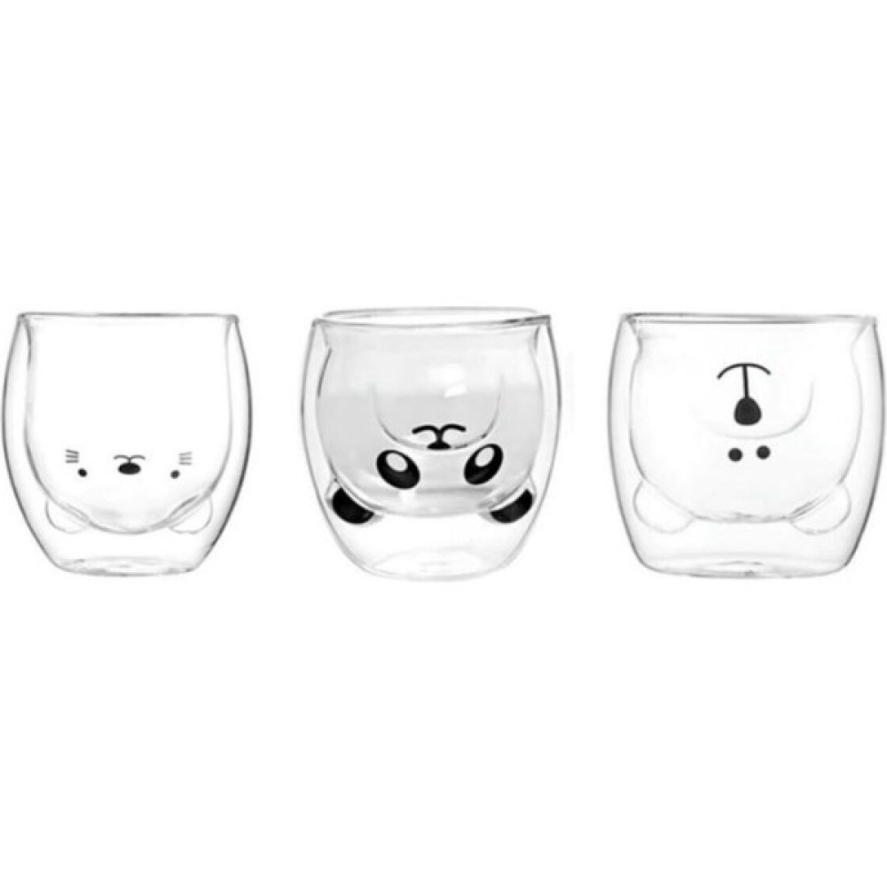 Çılgın Trend Panda - Ayı - Kedi Çift Cam Bardak 250 ml 3'lü Cidarlı Hediyelik Bardak Fincan / Bardak / Kahve Takımı Fiyatı