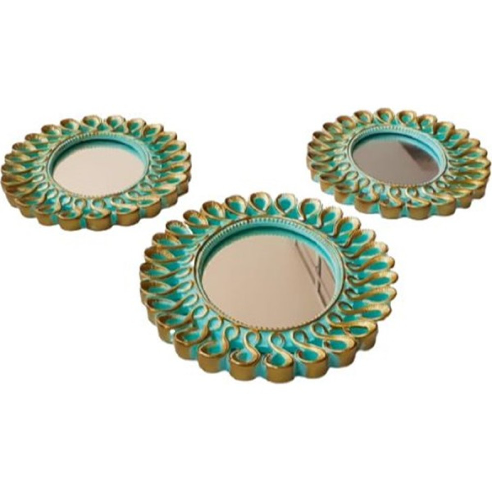 Çılgın Trend Polyester Döküm Dekoratif 8 Ayna 3 Lü Set Yeşil Renk Ayna Fiyatı