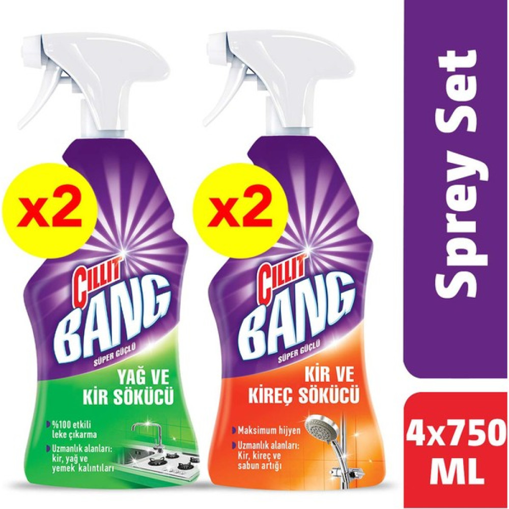 Cillit Bang Banyo ve Mutfak Temizleyici Yağ Çözücü & Kireç Sökücü 2'li Sprey Set x 2'li - 750 ml Temizlik Malzemeleri Fiyatı