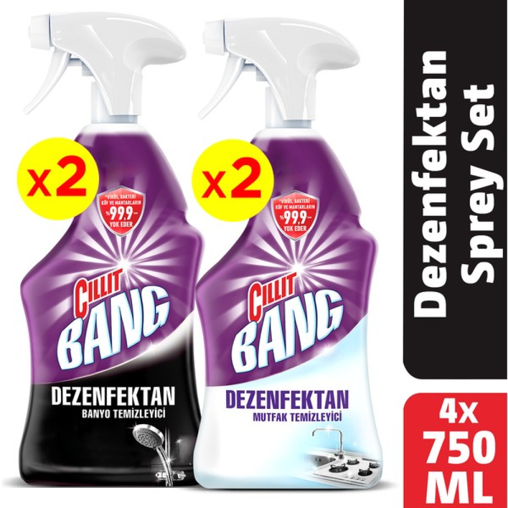 Cillit Bang Dezenfektan Sprey Set Banyo ve Mutfak Temizleyici 4 x 750 ml Temizlik Malzemeleri Fiyatı