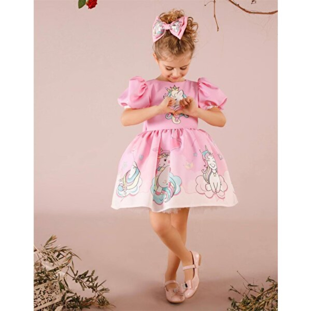 Cillop Butik Kız Çocuk Fiyonk Detaylı Tokalı Unicorn Özel Gün Elbisesi Elbise Fiyatı