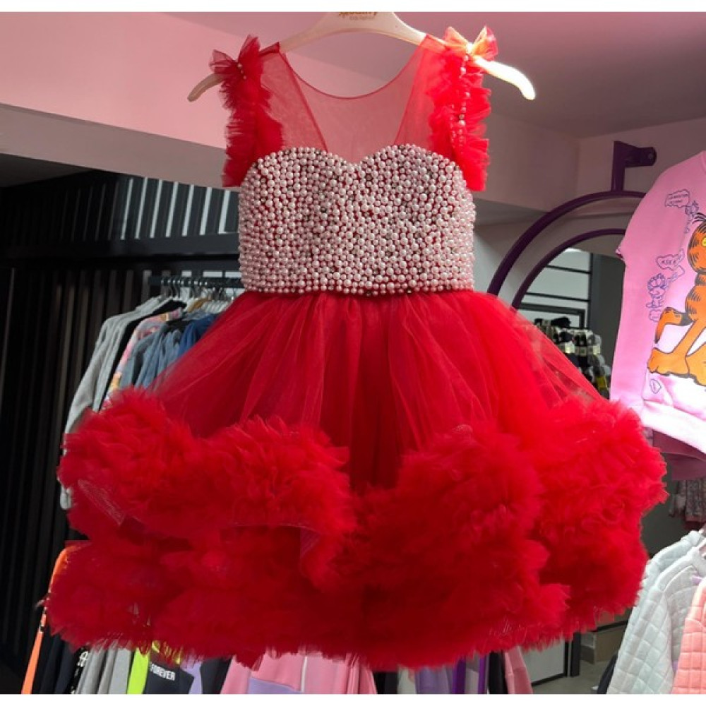 Cillop Butik Kız Çocuk Özel Tasarım Inci Işlemeli Kat Kat Kabarık Abiye Elbise Kız Çocuk Elbise Fiyatı