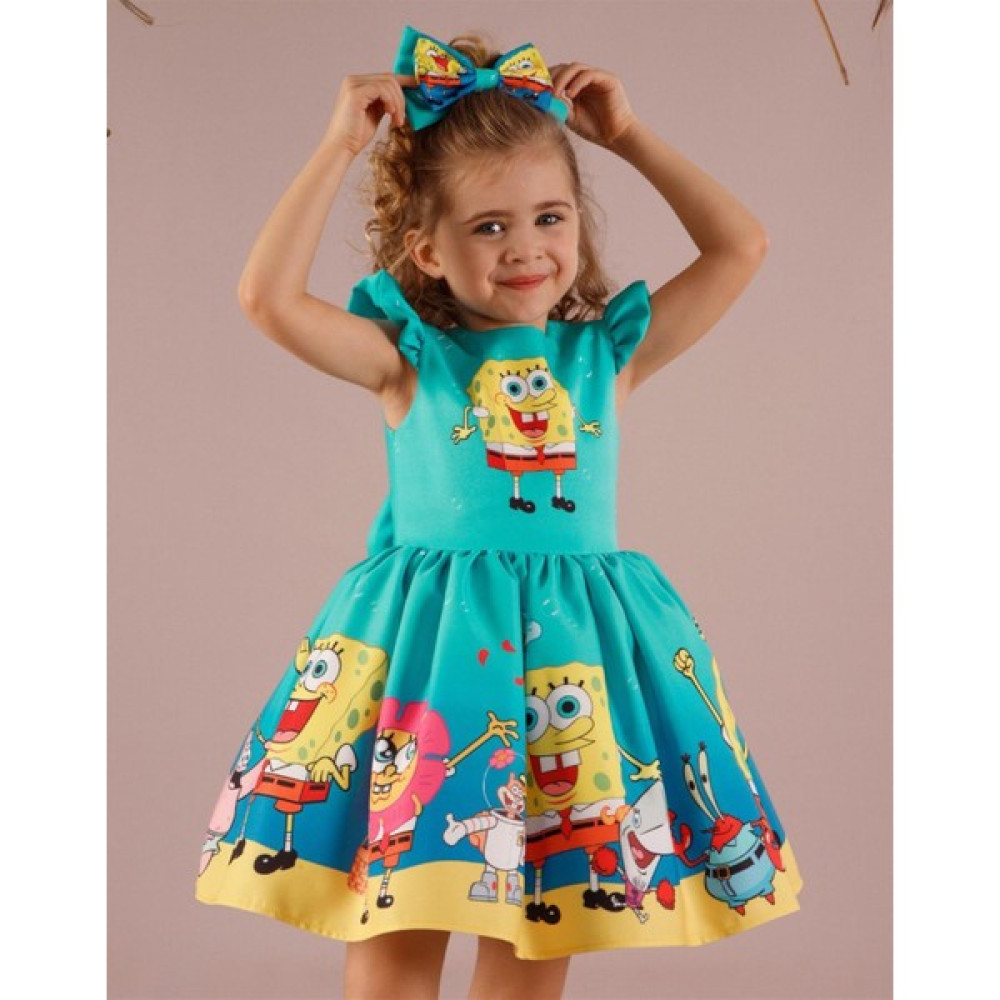 Cillop Butik Kız Çocuk Tokalı Sünger Bob Özel Gün Elbisesi Kız Çocuk Elbise Fiyatı