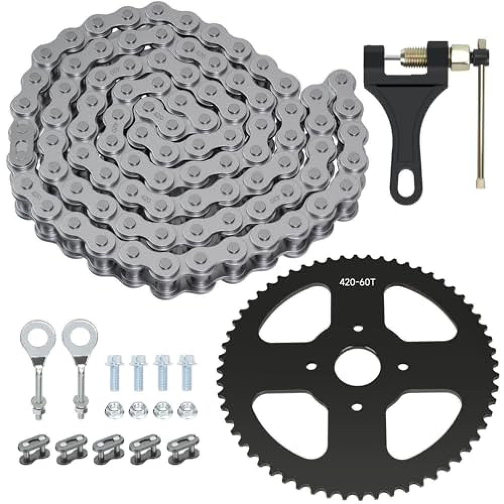 CILOYU 420 Chain with 60 Tooth Sprocket 40mm Bore Replacement for Mini Bike Coleman CT200U CT200U-EX BT200X Baja Warrior MB165 MB200 Axis M200 Predator 212 196cc 200cc Parts Rear Drive Chain 90 Links