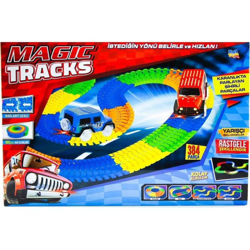 Cimcime Oyuncak CO3838 Magic Tracks Renkli Hareketli Raylar 384 Parça LED Işıklı 2 Arabalı Oyuncak Araba Parkuru Legolar ( Yapım Oyuncakları ) Fiyatı