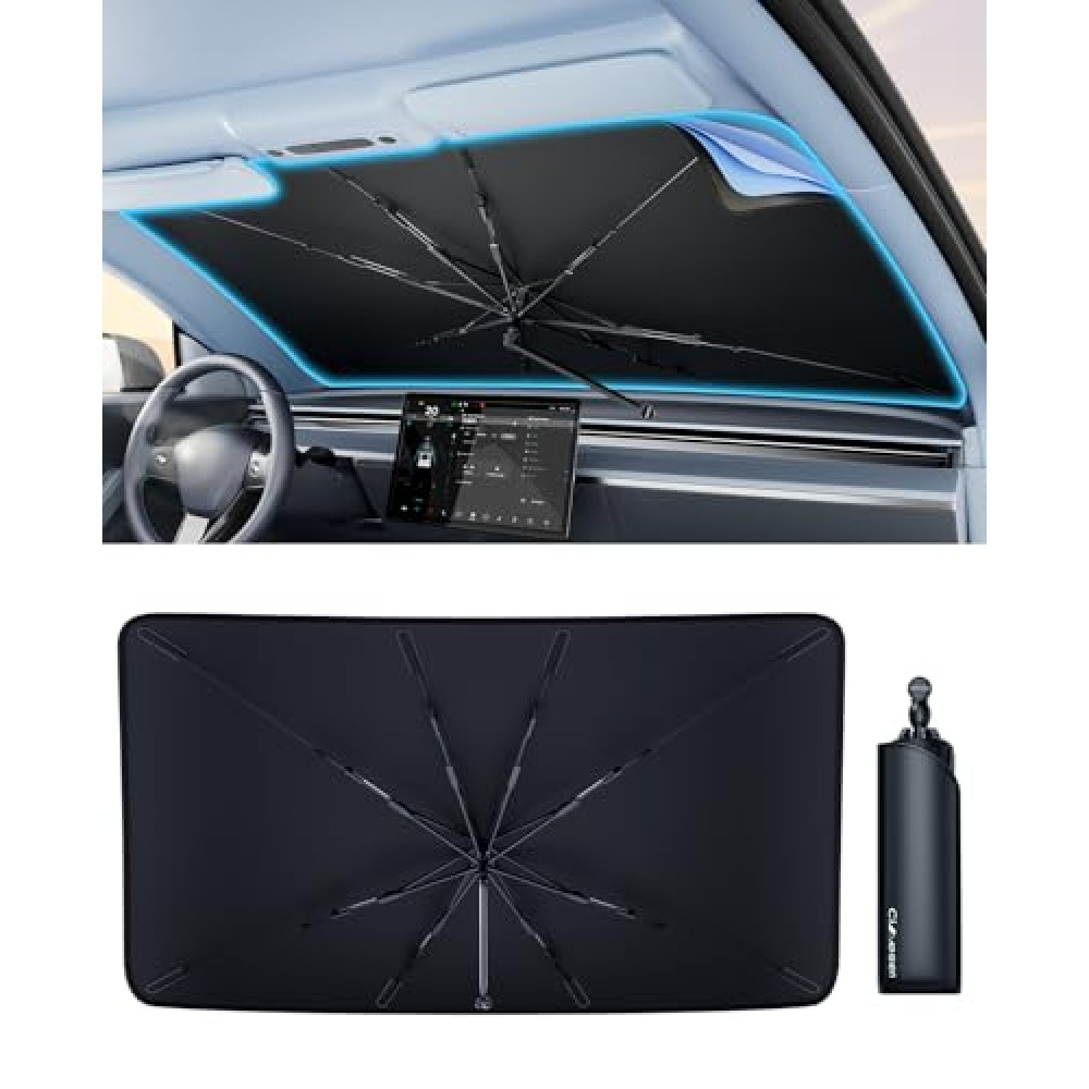 Cimesen Car Windshield Sun Shade - Foldable Sedan SUV Windshield Sunshade Umbrella, [2025 Upgrade Titanium Silver Coating], Front Window Heat Insulation Protection for Car Windshield