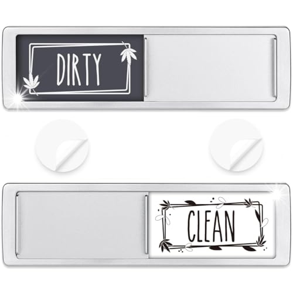 Cimkiz Dishwasher Magnet Clean Dirty Sign Shutter Only Changes When You Push It Non-Scratching Strong Magnet or 3M Adhesive Options Indicator Tells Whether Dishes are Clean or Dirty (Gray/White)