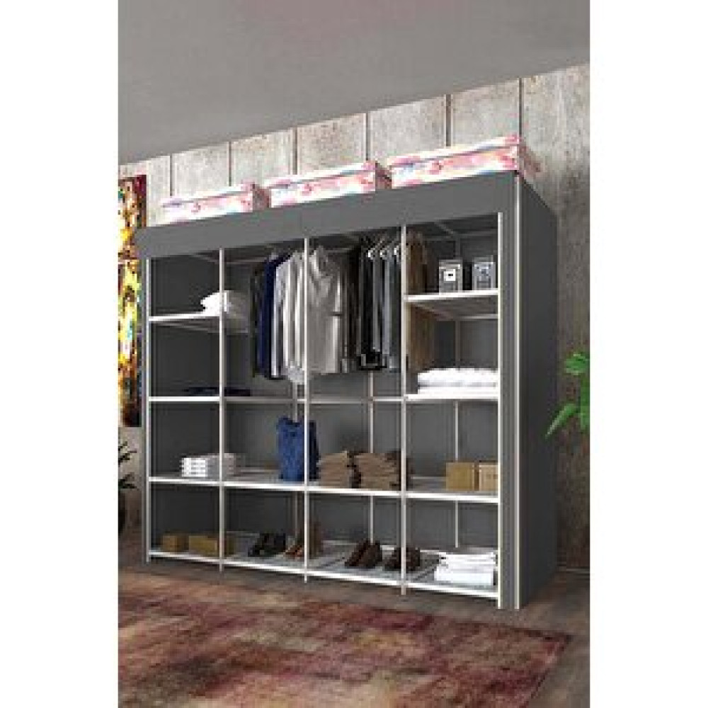 Cimrikese Geniş Hacimli Çift Askılı Gardrop Cimrikese Bez Dolap Gri Gri Gardrop & Dolap Fiyatı