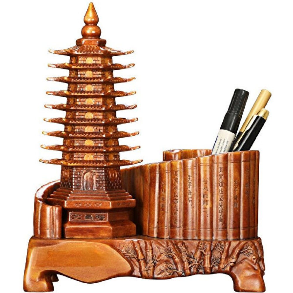 Çin Wenchang Pagoda Kalemlik Dekorasyonu Nianpin Masa Dekorasyonu (Yurt Dışından) - Sarı - süs eşyaları - 20*11*25cm Kalemlik Fiyatı