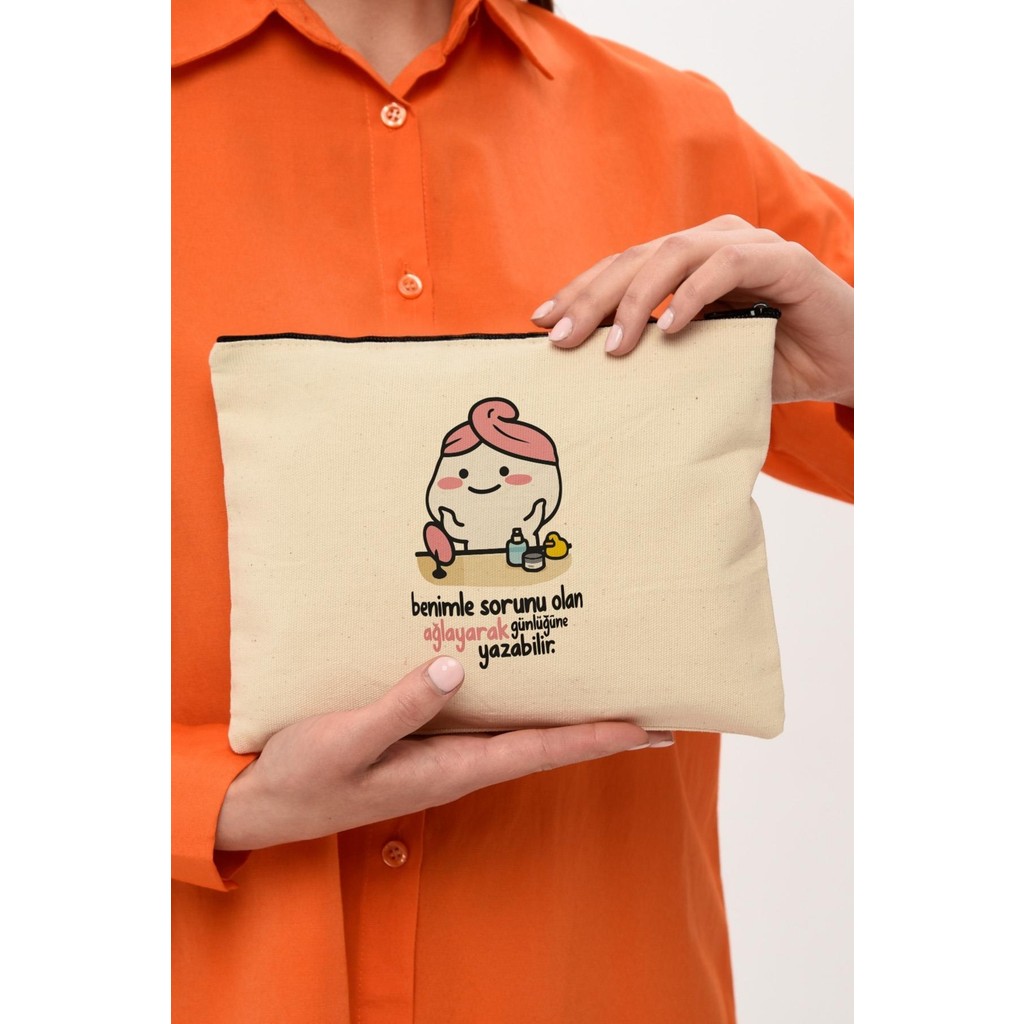 Çınar Bez Çanta Clutch Benimle Sorunu Olan Baskılı Kanvas Makyaj Çantası Kanvas Tablo Fiyatı