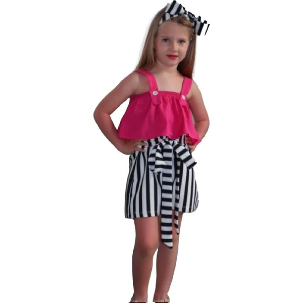 Cinarium Kız Çocuk Şort Bluz ve Bandana Takım - 0121YKT - Pembe - 3-4 Yaş Kız Çocuk Giyim Takımı Fiyatı