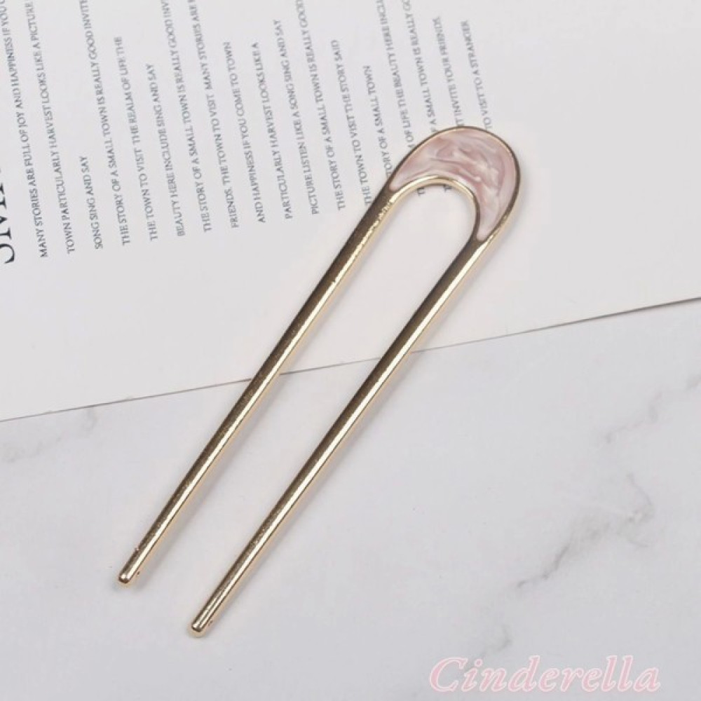 Cinderella Oval Pembe & Beyaz Detaylı Metal Topuz Tokası - Çubuk Saç Tokası - Saç Çubuğu Toka, Taç & Saç Bandı Fiyatı