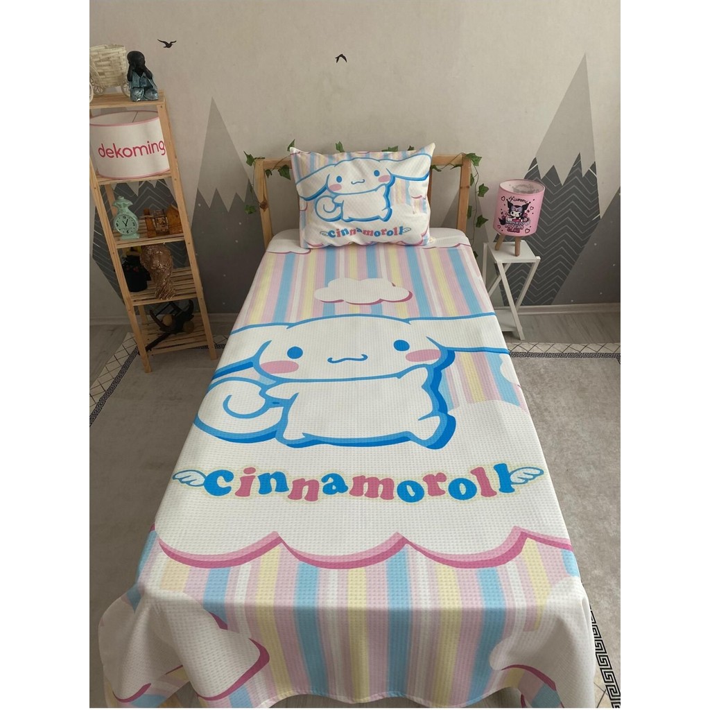 Cınnamoroll Bebek ve Çocuk Baza Pike Takımı ve Yastık Kılıfı ( Tek Kişilik ) - Renkli Yastık Kılıfı Fiyatı
