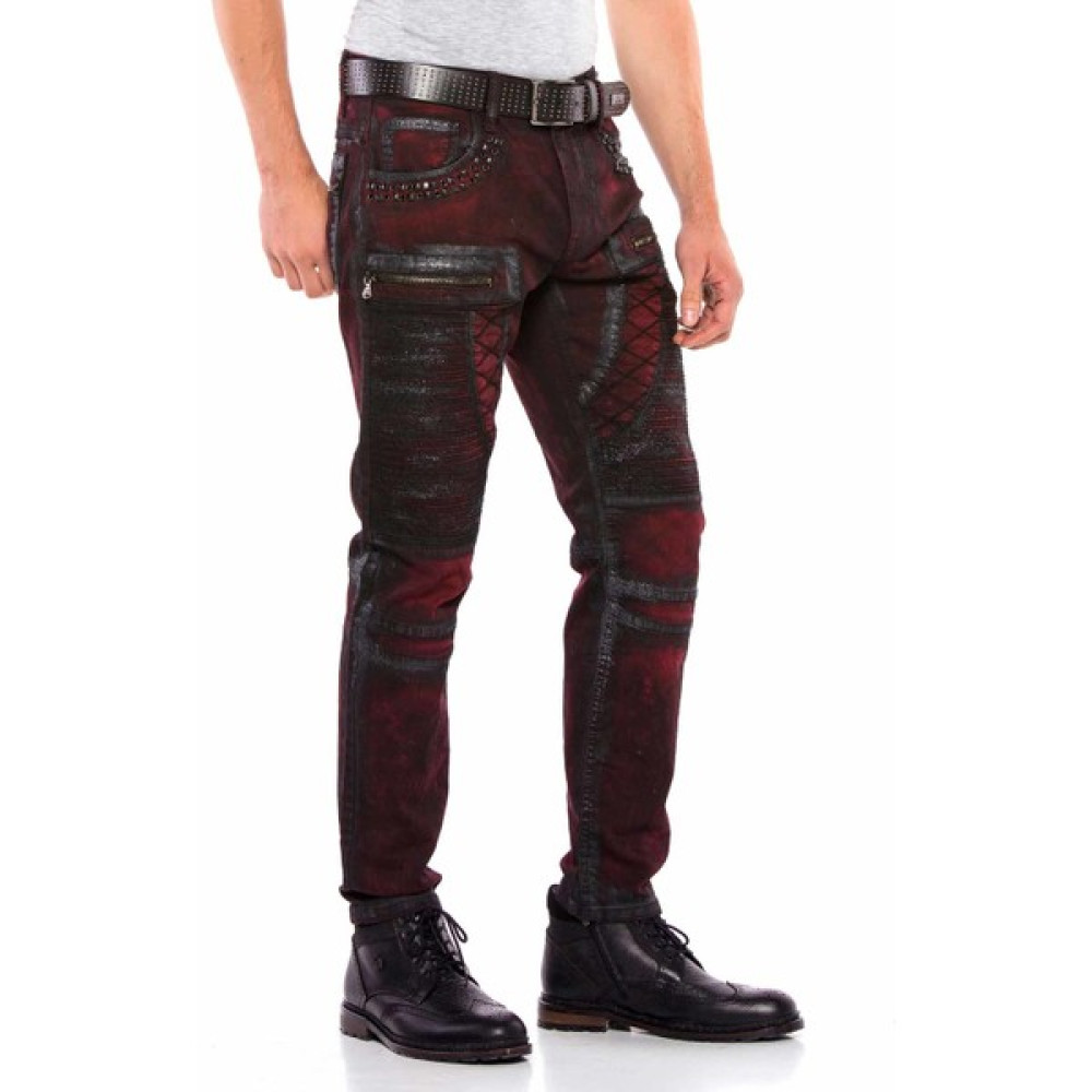 Cipo & Baxx CD581 Simli Boyama Nakışlı Taşlı Bordo Erkek Kot Pantolon Erkek Jeans / Kot Pantolon Fiyatı