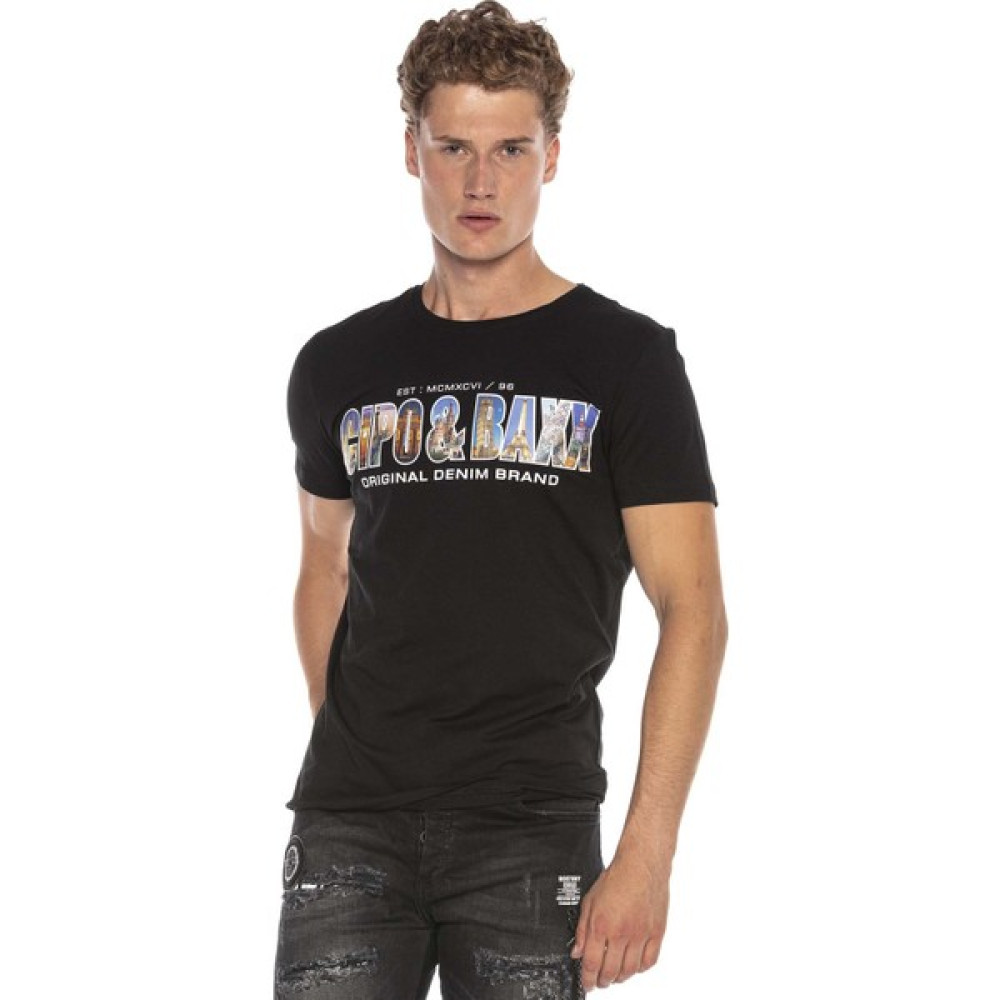 Cipo & Baxx CT600 Baskılı Bisiklet Yaka Slim Fit Tişört Erkek T-shirt Fiyatı