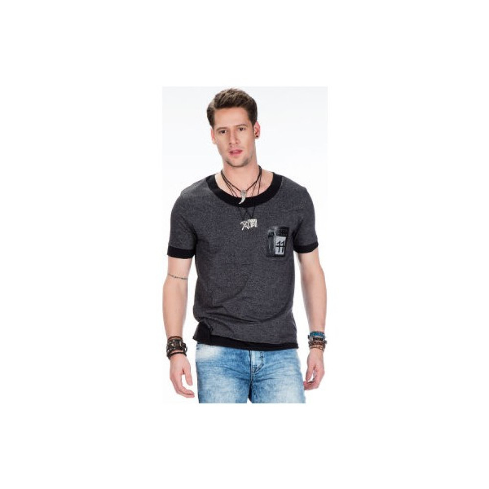 Cipo&Baxx CT425 Geniş Yakalı Gri Siyah Rahat Erkek Tişört Erkek T-shirt Fiyatı
