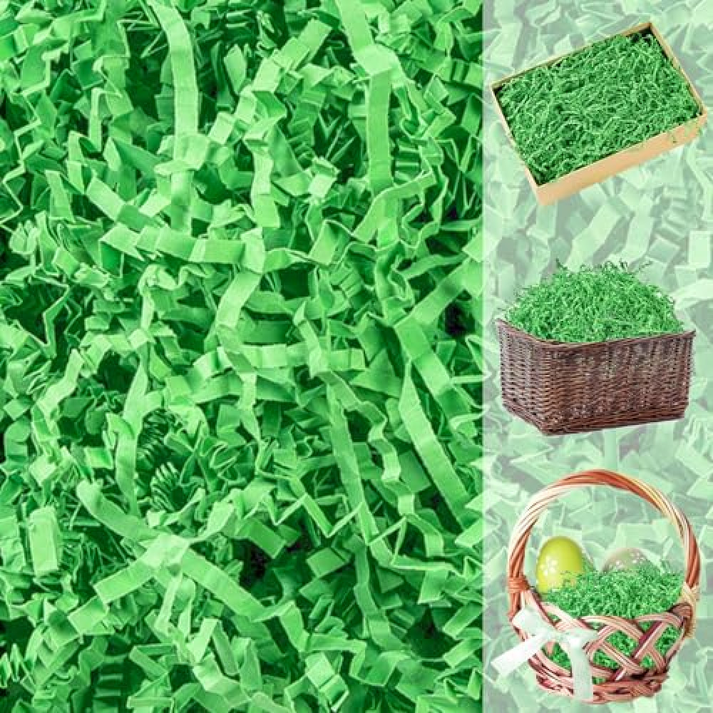 CIPOWM 16oz Easter Grass Crinkle Cut Paper Shred, Green Raffia Paper Shred Filler Shredded Paper Grass for Gift Wrapping Craft DIY Gift Bag Box Filling Party Supply(Green