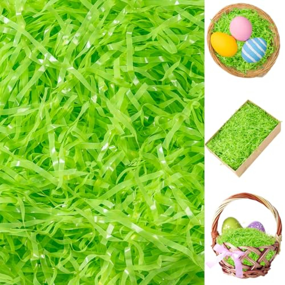 CIPOWM 230g/8oz Easter Grass Basket Filler Green Plastic Easter Fake Grass Shred Raffia Paper Fillers for Gift Wrapping Boxes Bags Basket Filling Party Supply