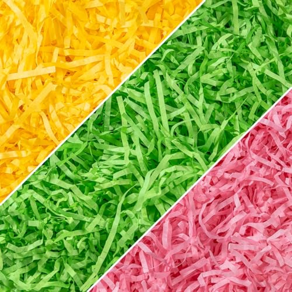 CIPOWM Easter Grass Shredded Paper Filler 3 Colors Paper Shred Crinkle Raffia Paper Filler for Easter Gift Wrapping Boxes Bags Basket Filling Party Supply, 5.3oz