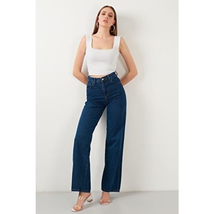 Ciqulata Kadın Koyu Mavi Ekstra Yüksek Bel Jean Rahat Kesim Modern Model Bayan Jeans / Kot Pantolon Fiyatı