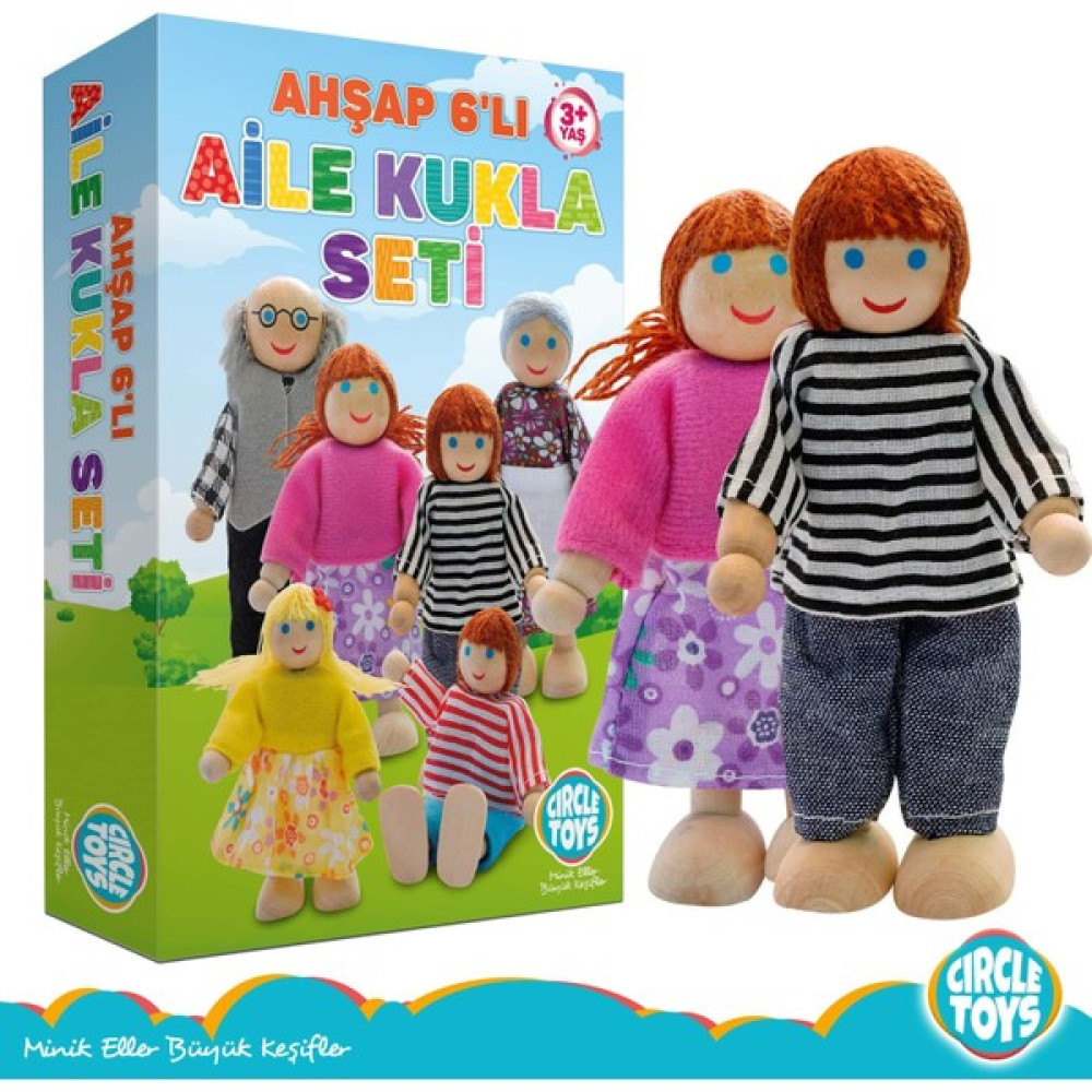 Circle Toys Ahşap 6'lı Aile Kukla Seti - Renkli Bebek Oyuncakları Fiyatı