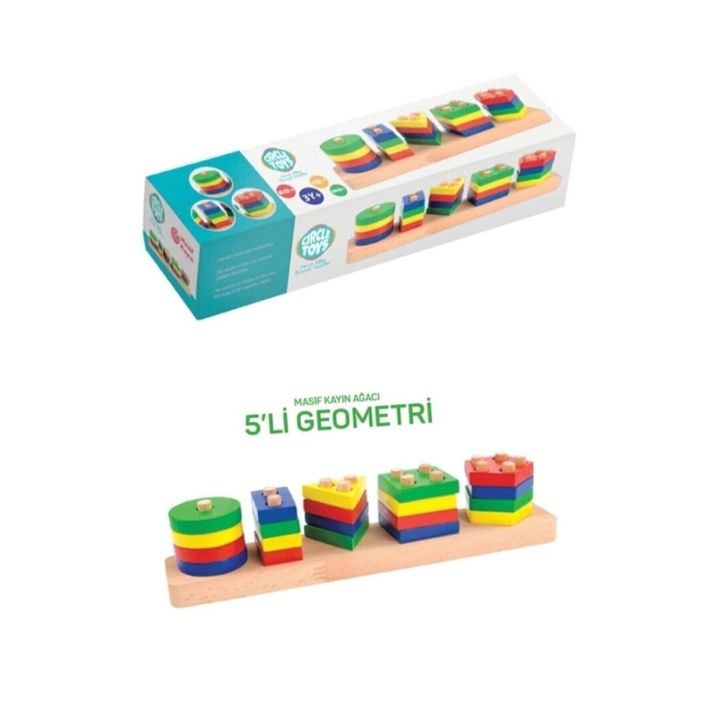 Circle Toys Ahşap Eğitici Öğretici 5li Geometrik Şekil Yerleştirme Bultak Oyunu Eğitici Oyuncak Fiyatı