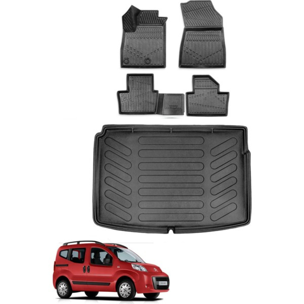 Citroen Nemo 2011 Model Bagaj Havuzu+Araca Özel Üretim 3D Havuzlu Paspas - Siyah Oto Paspas Fiyatı