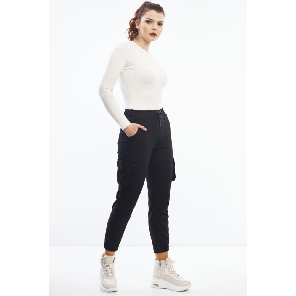 citycenterfashion Cty-abr-9043 Siyah Kargo Cep Pantolon XL Beden Kadın Pantolon Fiyatı