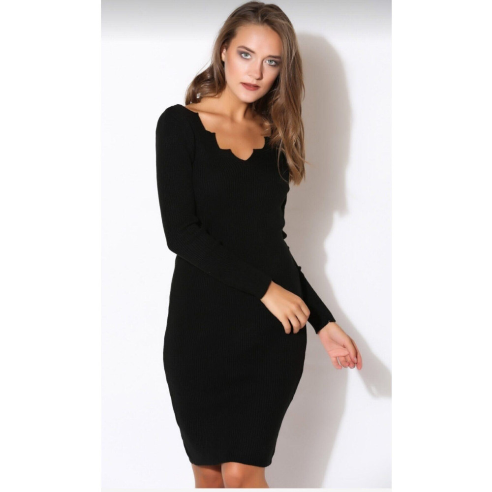 citycenterfashion Kadın Siyah Yaka Detaylı Triko Elbise Cty-cnd-11305 SSTD Beden Elbise Fiyatı