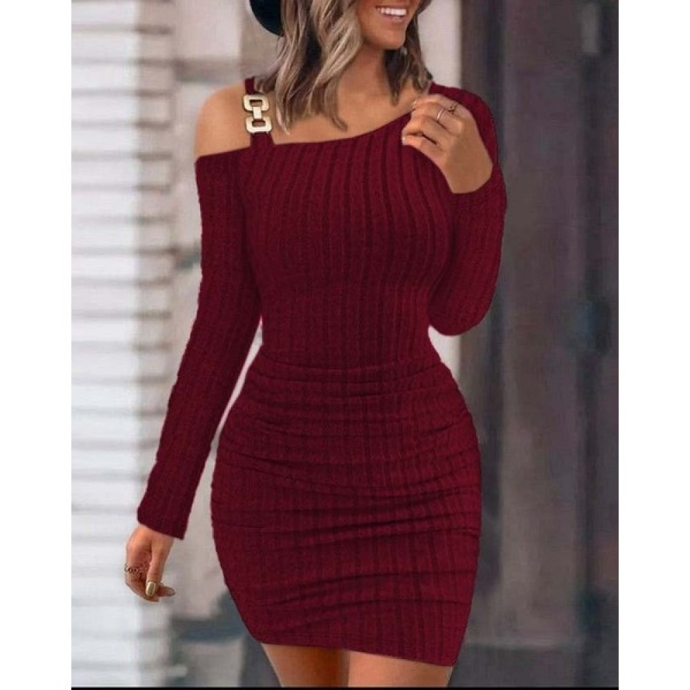 Civarda Moda Uzun Kollu Tek Omuz Askı Detay Eteği Büzgülü Şardonlu Kaşkorse Mini Elbise Elbise Fiyatı