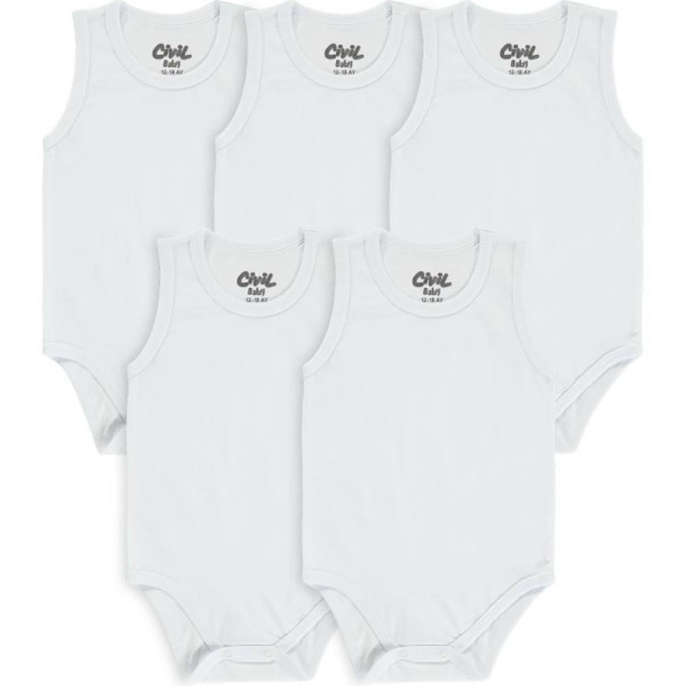 Civil Baby Basic Ribana Bisiklet Yaka 5'li Çıtçıtlı Badi 12-24 Ay Beyaz Bebek Body Fiyatı
