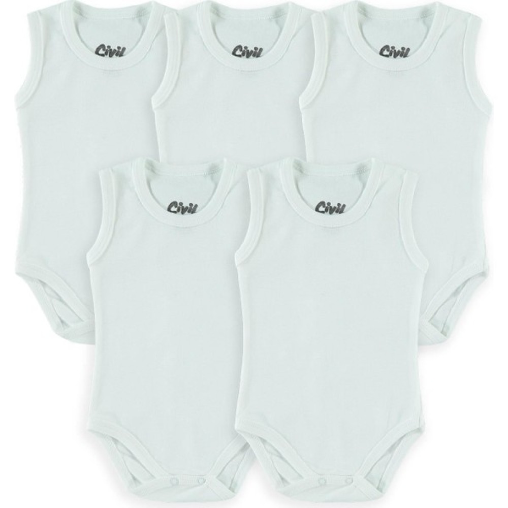 Civil Baby Basic Ribana Bisiklet Yaka 5'li Çıtçıtlı Badi 3-9 Ay Beyaz Bebek Body Fiyatı