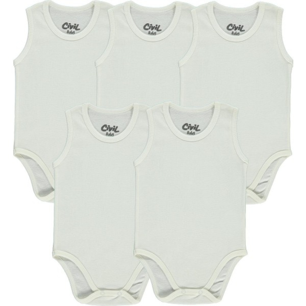 Civil Baby Basic Ribana Bisiklet Yaka 5'li Çıtçıtlı Badi 3-9 Ay Ekru Bebek Body Fiyatı