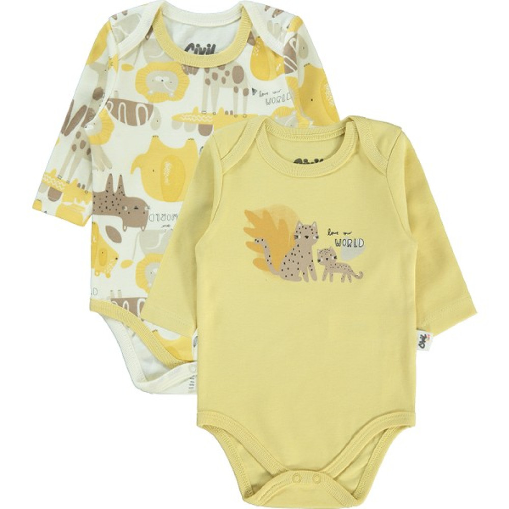 Civil Baby Erkek Bebek 2'li Çıtçıtlı Badi 3-12 Ay Hardal Bebek Body Fiyatı