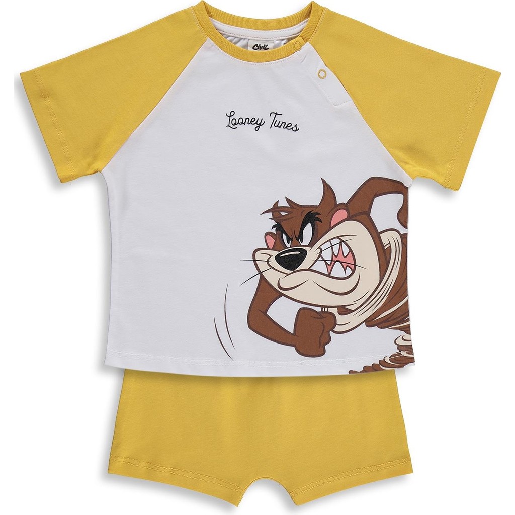 Civil Baby Taz Baskılı 6-18 Ay Takım - Beyaz Bebek Giysi Takım Fiyatı