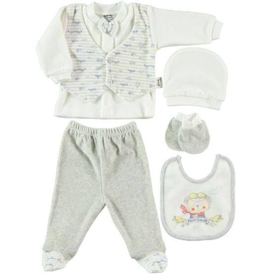 Civil Baby Yenidoğan Gri 5'li Erkek Bebek Zıbın Takımı