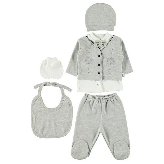 Civil Baby Yenidoğan Gri 5'li Erkek Bebek Zıbın Takımı