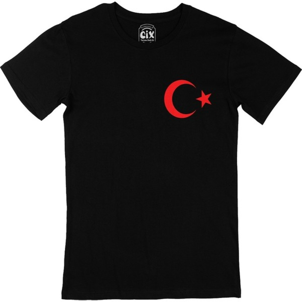 Cix Cix Türk Bayrağı Cep Logo Tasarımlı Siyah Tişört Erkek T-shirt Fiyatı