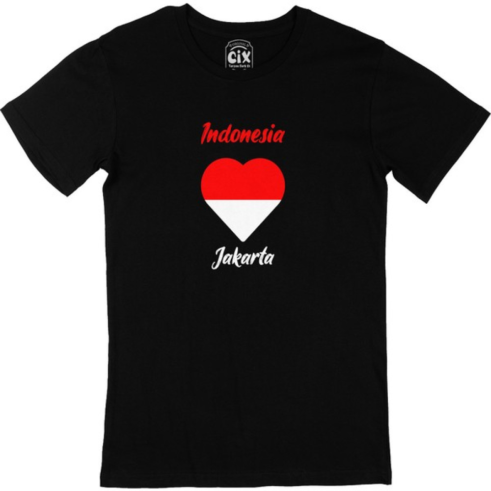 Cix Jakarta Endonezya Bayraklı Kalpli Siyah Tişört Erkek T-shirt Fiyatı