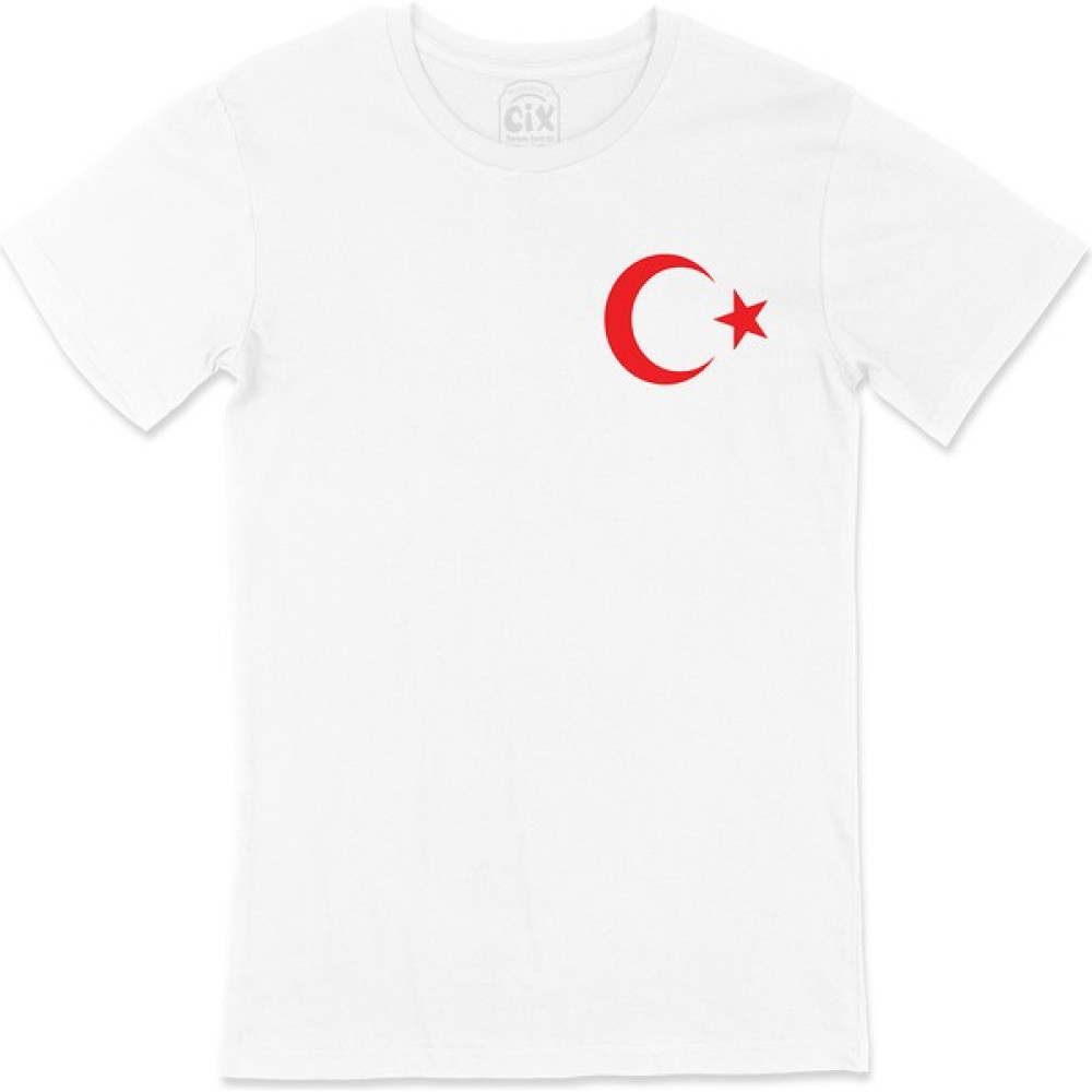 Cix Türk Bayrağı Cep Logo Tasarımlı Beyaz Tişört Erkek T-shirt Fiyatı