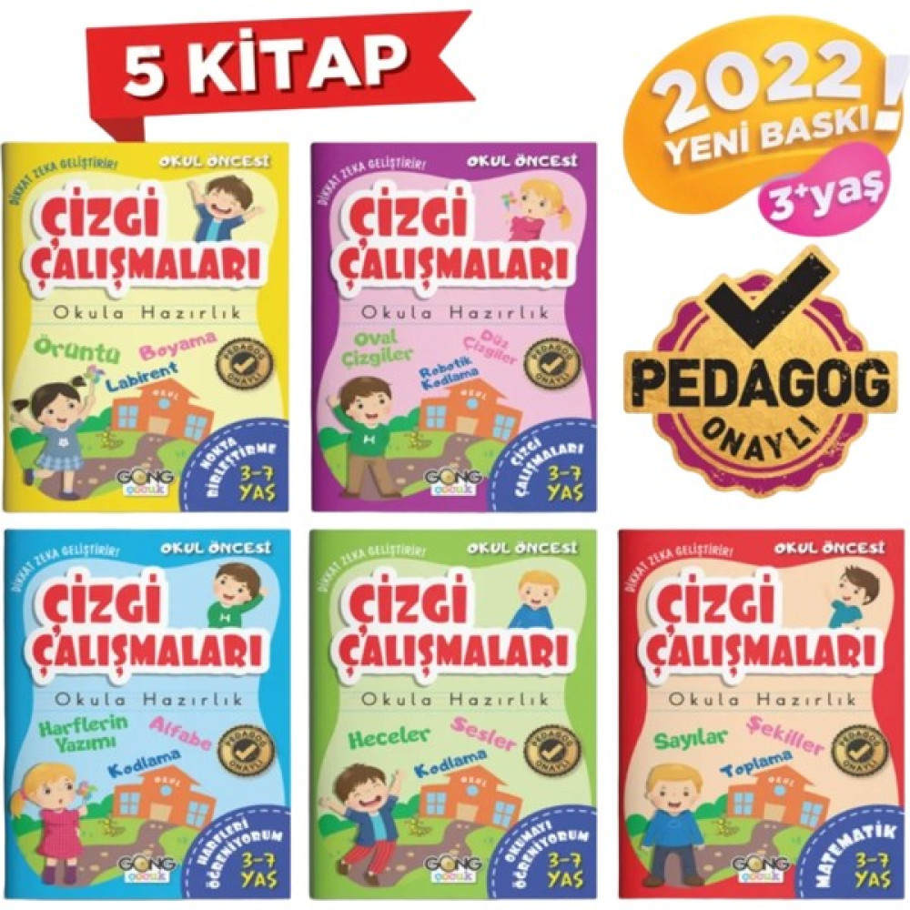 Çizgi Çalışmaları 5'li Set Çocuklar Için Eğlenceli Etkinlik Kitabı-pedagog Onaylı Diğer Fiyatı