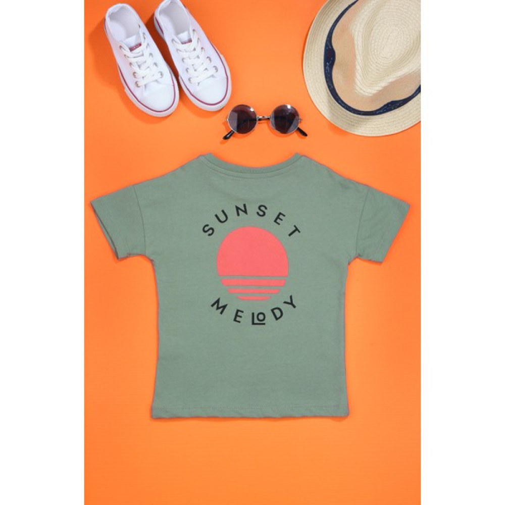 Çizgi Kids Erkek Çocuk Sunset Melody Sırt Baskılı Yeşil T-Shirt Erkek Çocuk T-shirt Fiyatı