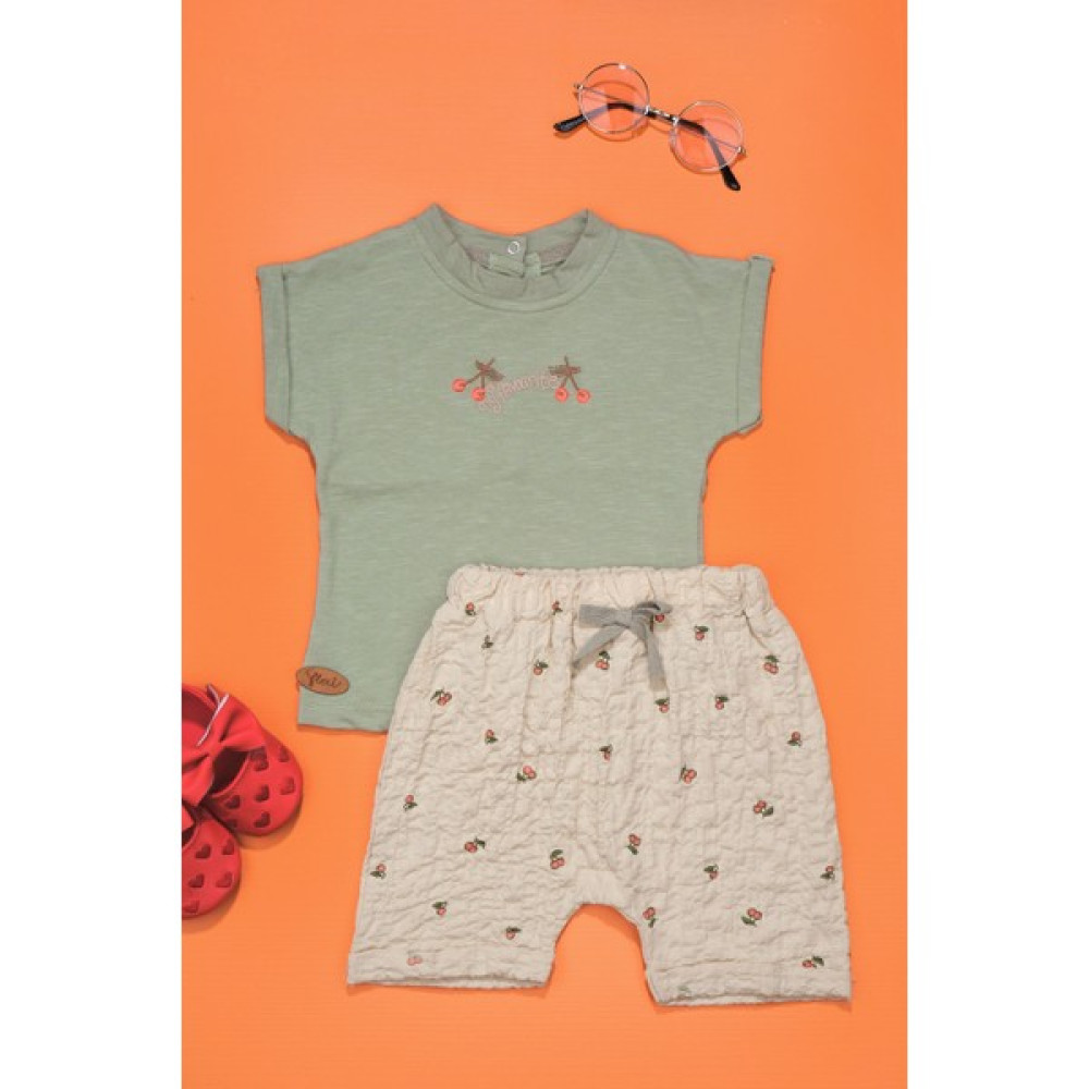 Çizgi Kids Kız Çocuk My Favourite Kiraz Işlemeli Müslin Şortlu Yeşil Takım Bebek Giysi Takım Fiyatı