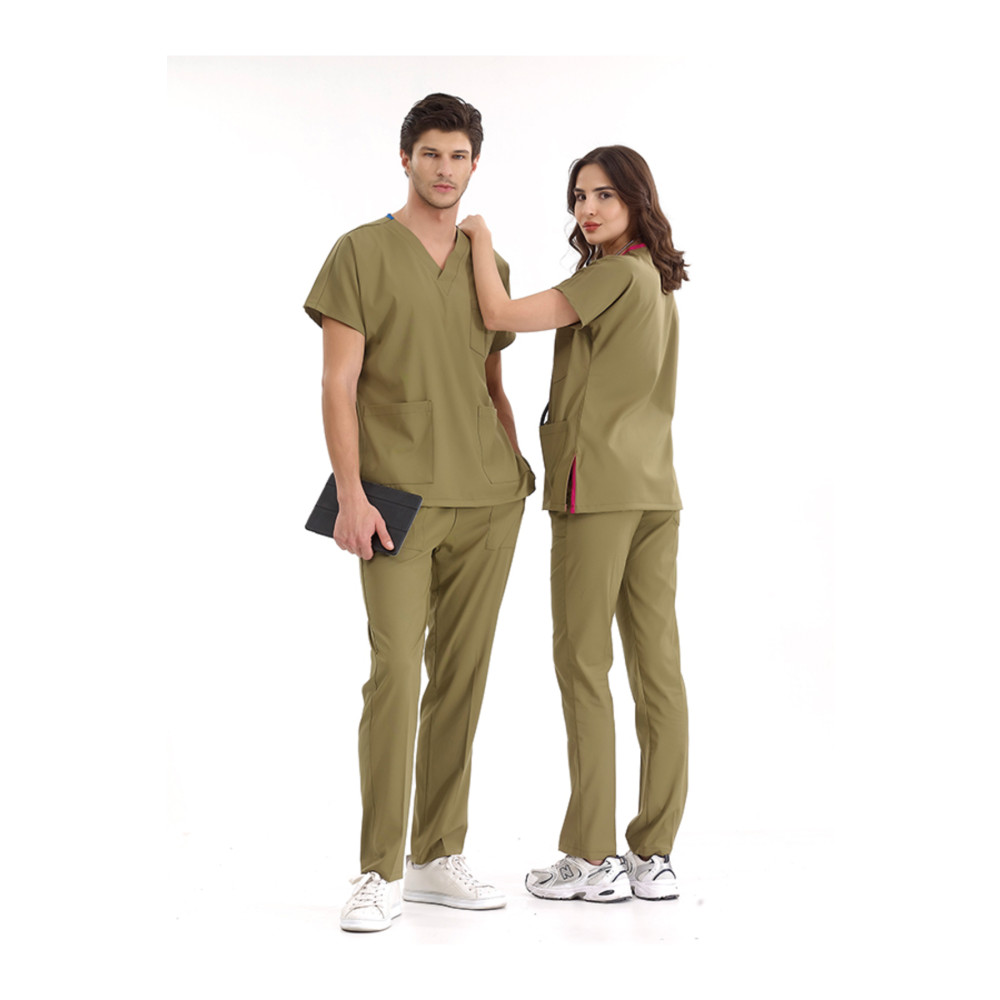 ÇİZGİ MEDİKAL Haki Lüks Likralı Üniforma Takımlar Yüksek Kaliteli Likralı Scrubs XL Beden İş Güvenliği Ürünleri Fiyatı