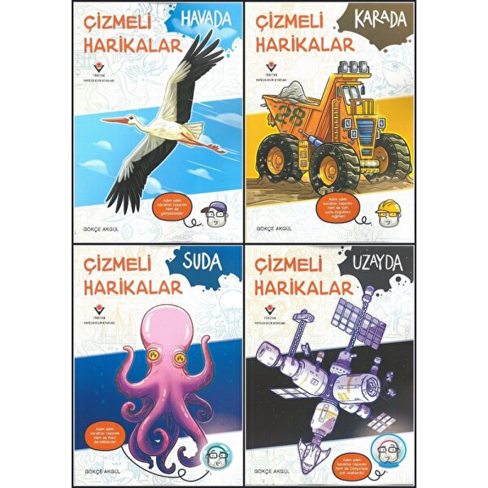 Çizmeli Harikalar Havada - Karada - Suda - Uzayda Nasıl Çizilir? 4'lü Kitap Set - Gökçe Akgül Zihinsel Gelişim Kitapları Fiyatı