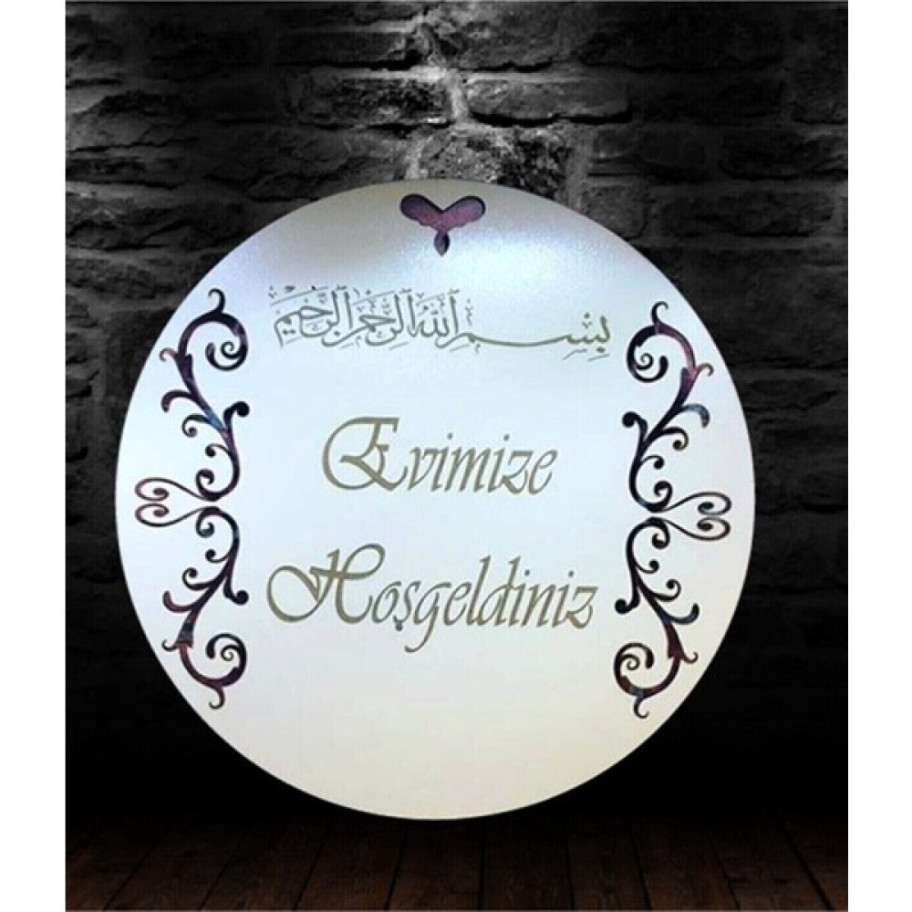 CK Tasarım Işlemeli Beyaz Ahşap Kapı Süsü Evimize Hoşgeldiniz Kapı Süsü - Ahşap - Beyaz - 30 CM Ev & Dekorasyon Aksesuarları Fiyatı