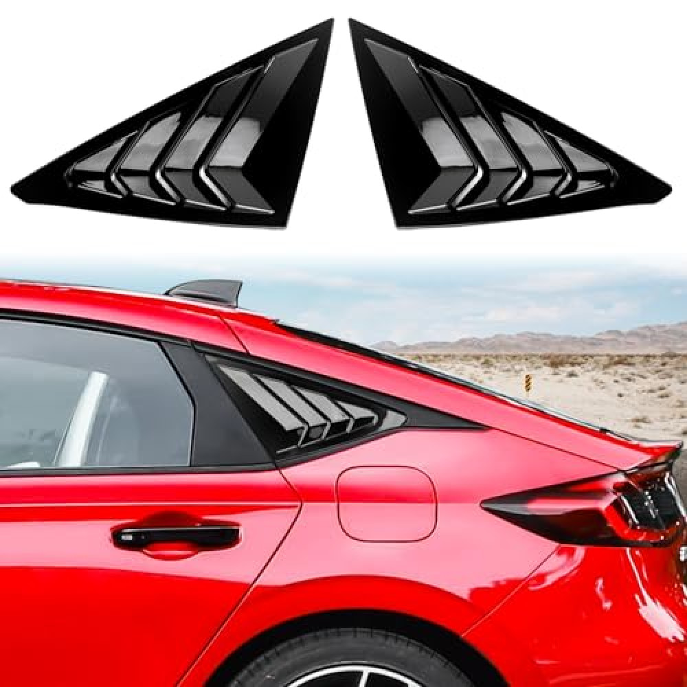 CKE for 11th Gen Civic Hatchback Compatible with Honda Civic 2025 2024 2023 2022 Accessories Sport Car Exterior Rear Side Window Louvers Air Vent Scoop Shades Cover Blinds -Bright Black